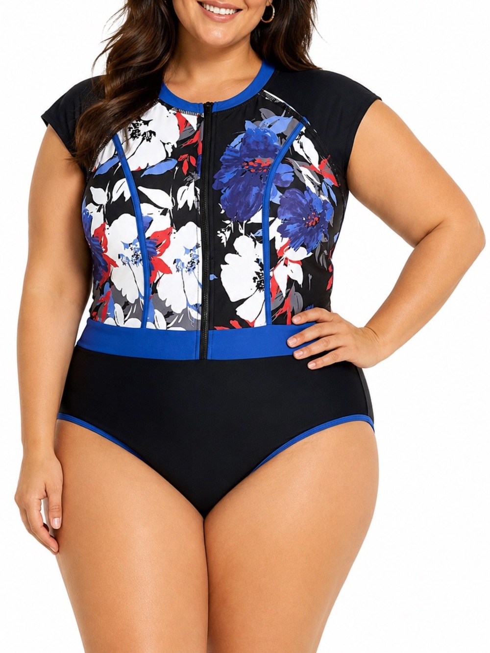 Swimsuits For All Women’s Size 22 Floral Zip Front One Piece Swimsuit NWT Plus